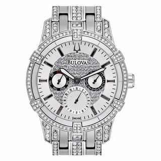 Men's Bulova Crystal Accent Watch with Round Silver-Tone Dial (Model: 96C109)