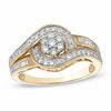 Thumbnail Image 0 of 0.50 CT. T.W. Baguette and Round Diamond Cluster Bypass Ring in 10K Gold