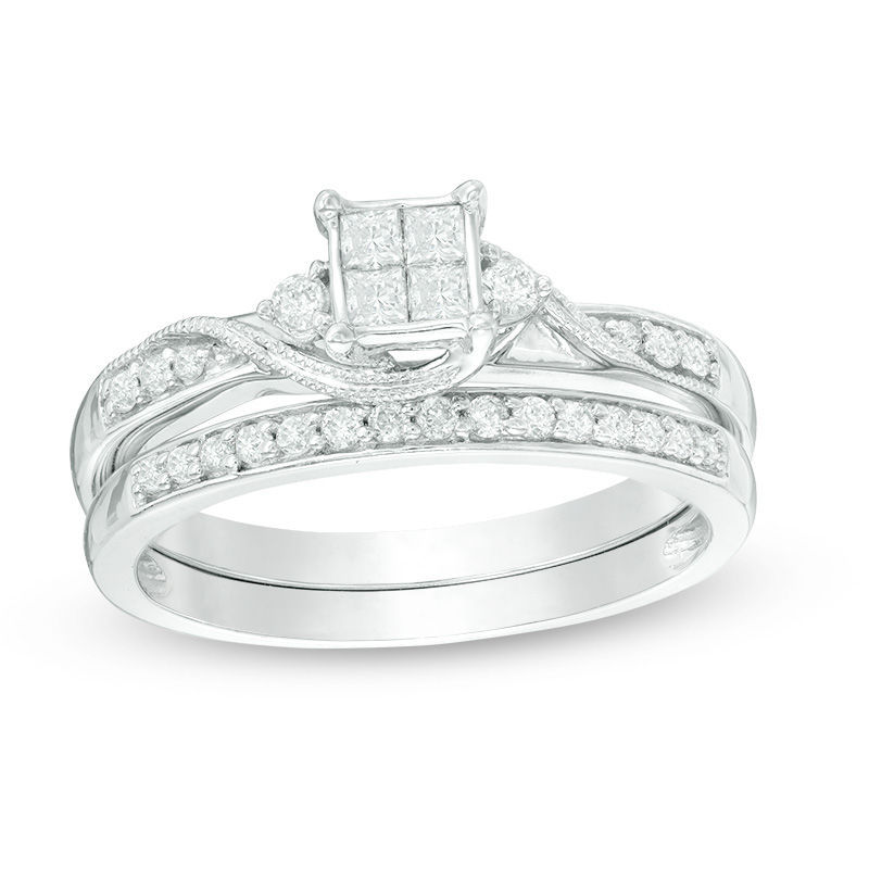 0.33 CT. T.W. Quad Diamond Bridal Set in 10K White Gold