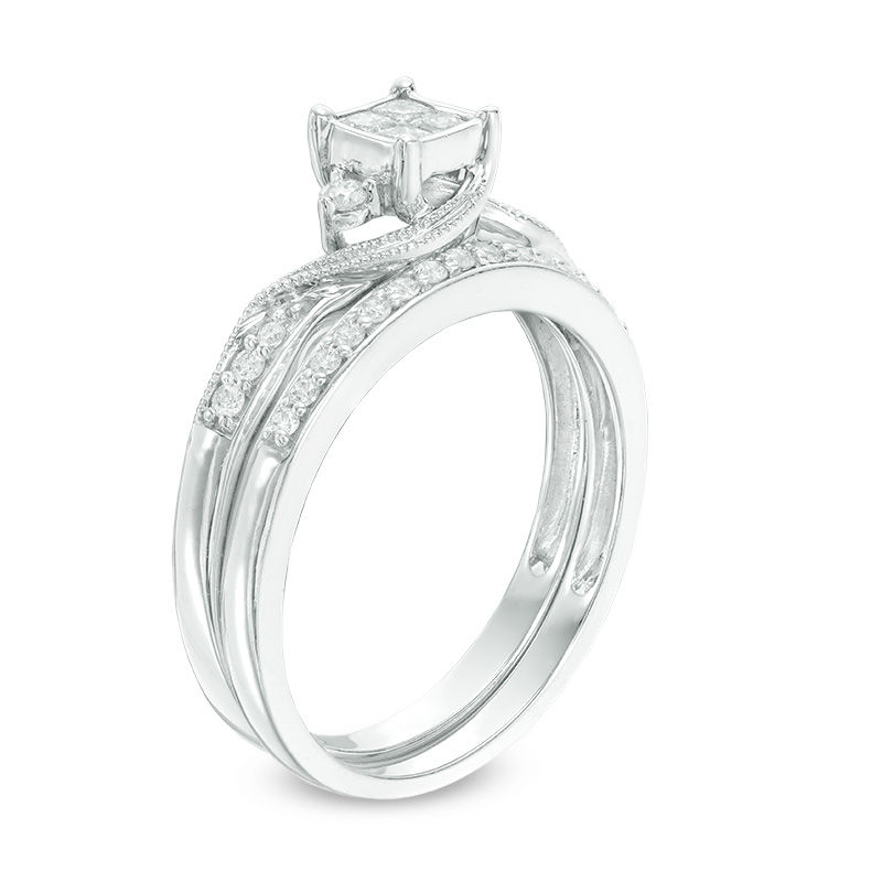 Main Image 2 of 0.33 CT. T.W. Quad Diamond Bridal Set in 10K White Gold