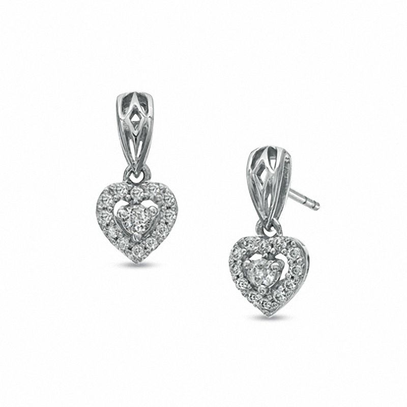 0.20 CT. T.W. Diamond Heart Frame Earrings in 10K White Gold|Peoples Jewellers