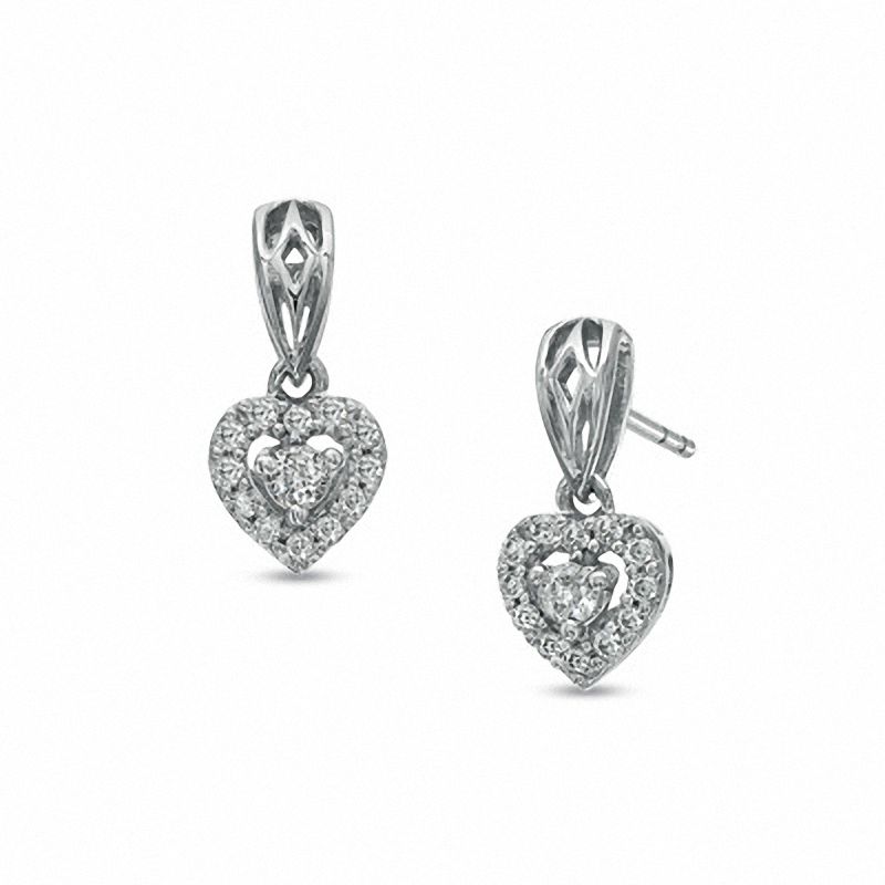 0.20 CT. T.W. Diamond Heart Frame Earrings in 10K White Gold