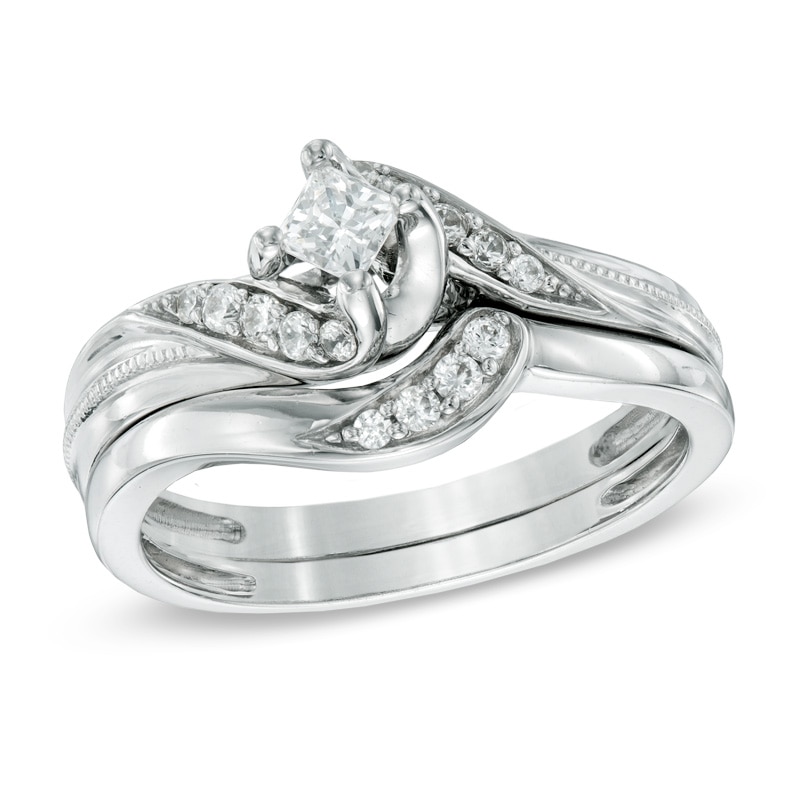 0.33 CT. T.W. Princess-Cut Diamond Swirl Bridal Set in 10K White Gold|Peoples Jewellers