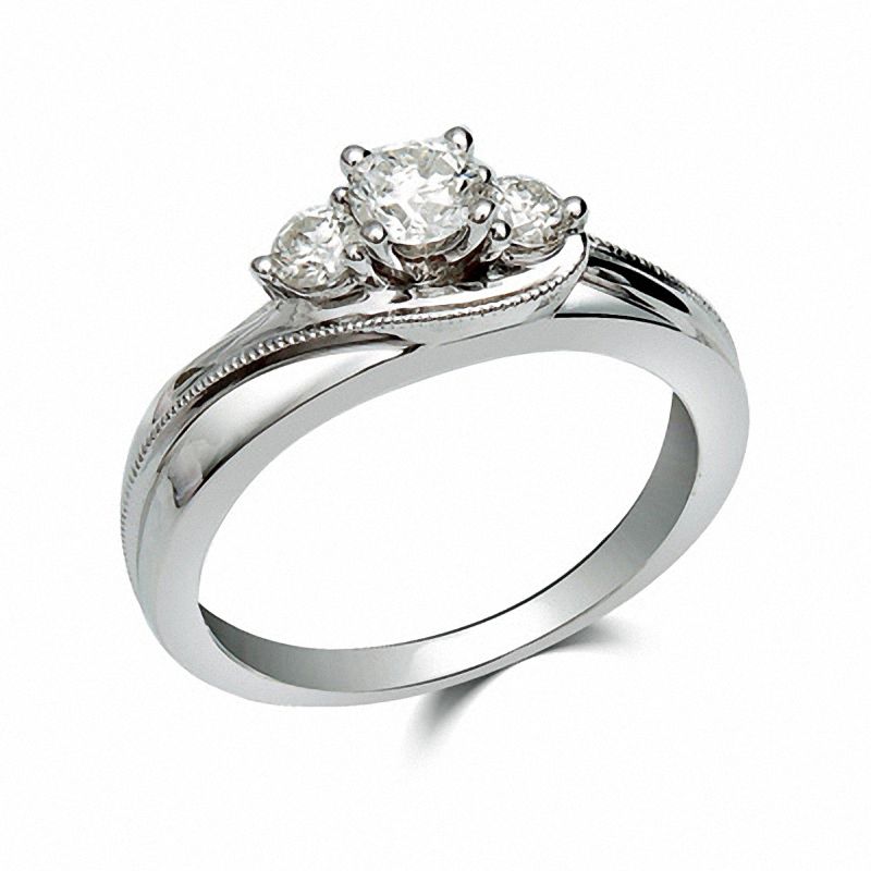 Main Image 2 of 0.50 CT. T.W. Diamond Three Stone Bypass Engagement Ring in 14K White Gold