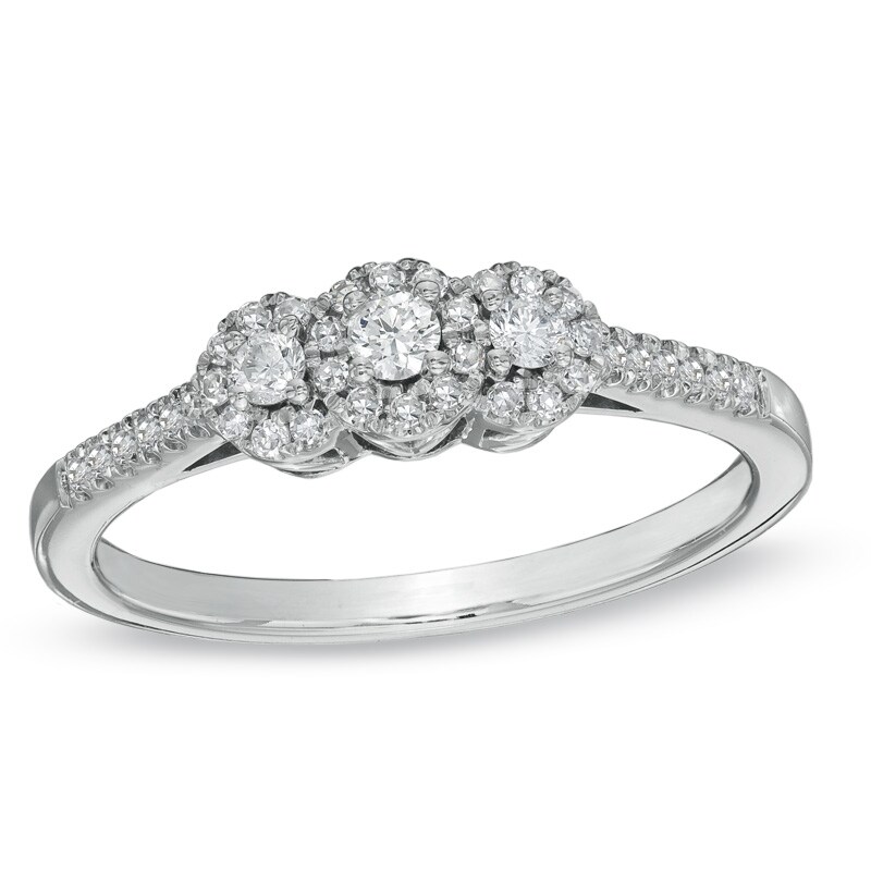 0.25 CT. T.W. Diamond Three Stone Framed Ring in 14K White Gold|Peoples Jewellers