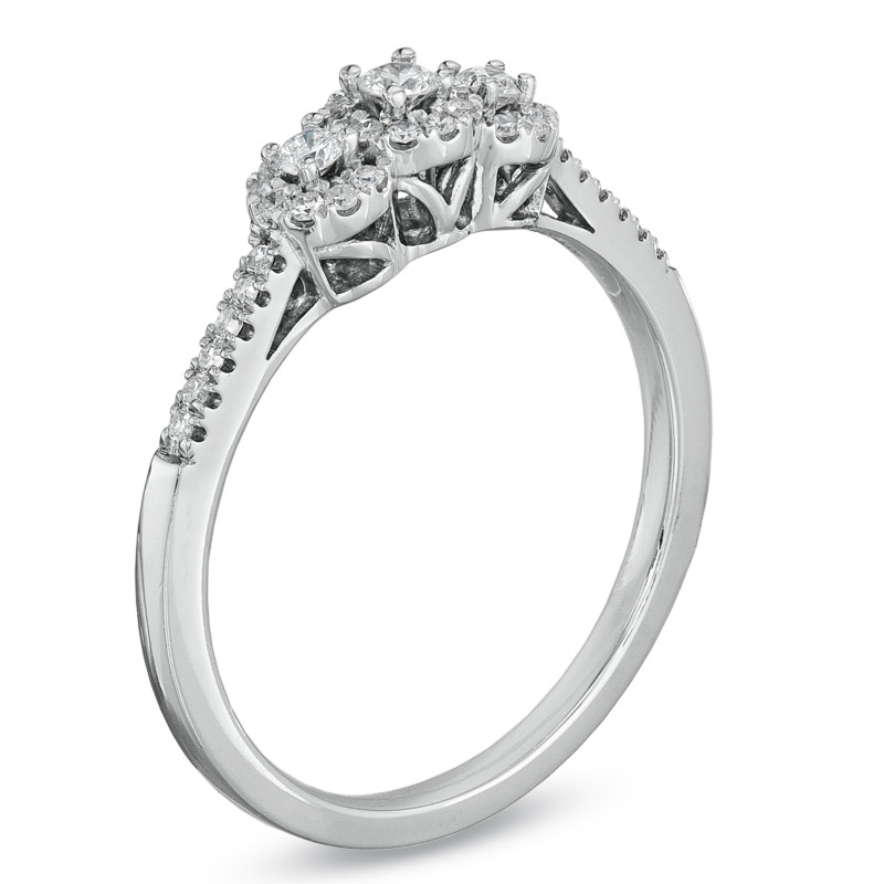 0.25 CT. T.W. Diamond Three Stone Framed Ring in 14K White Gold