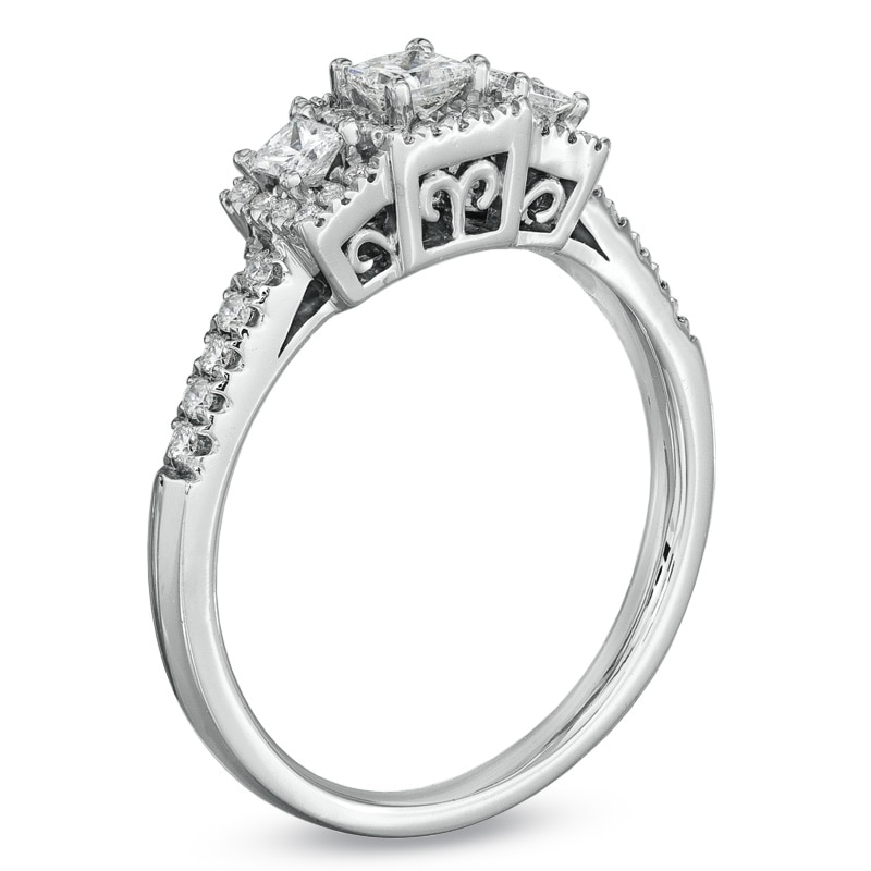 0.25 CT. T.W. Princess-Cut Diamond Three Stone Frame Ring in 14K White Gold