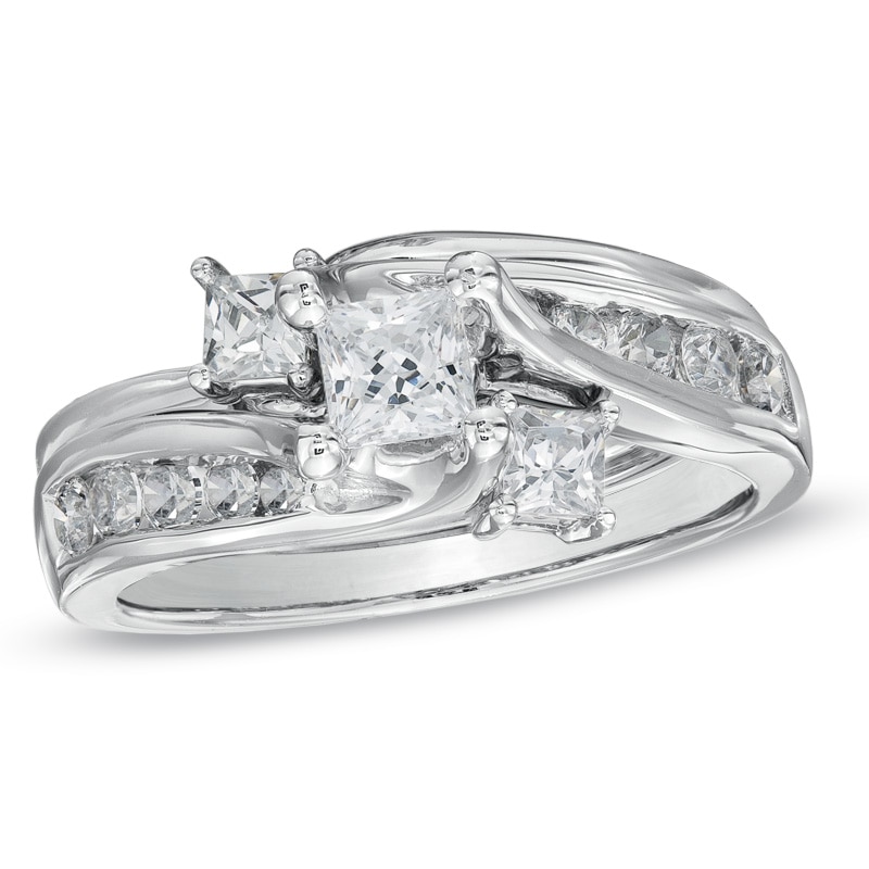 1.50 CT. T.W. Princess-Cut Diamond Three Stone Bridal Set in 14K White Gold