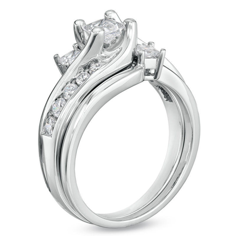 CT. T.W. Princess-Cut Diamond Three Stone Bridal Set 14K White Gold