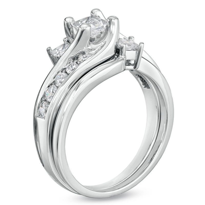 1.50 CT. T.W. Princess-Cut Diamond Three Stone Bridal Set in 14K White Gold