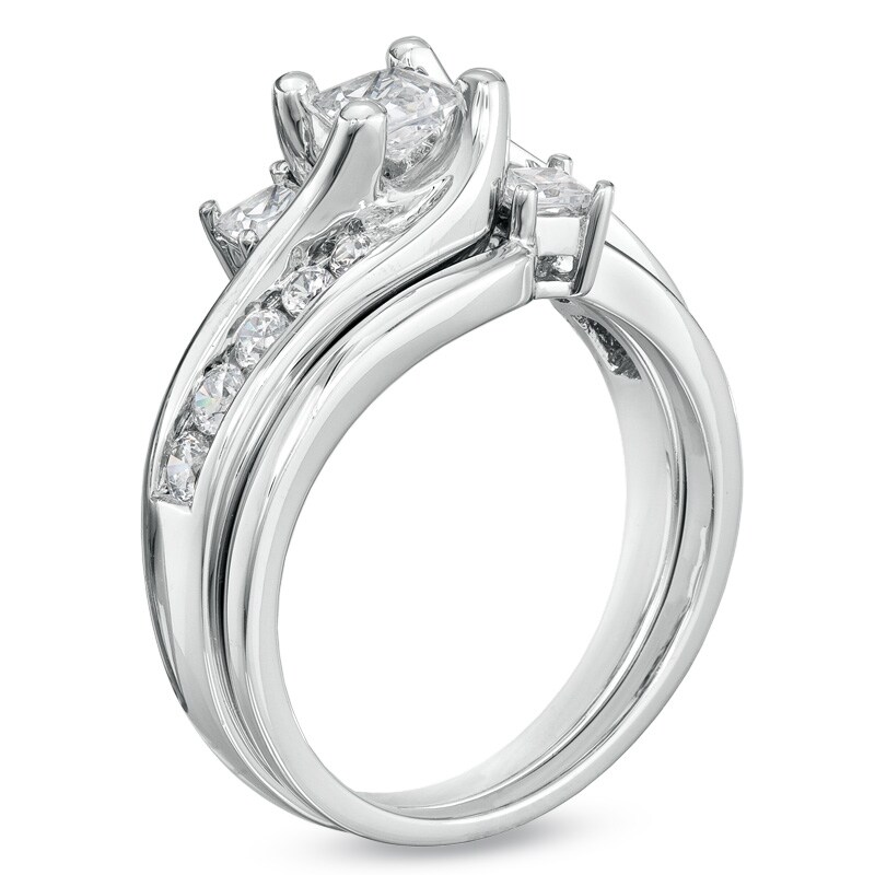 Main Image 2 of 1.50 CT. T.W. Princess-Cut Diamond Three Stone Bridal Set in 14K White Gold