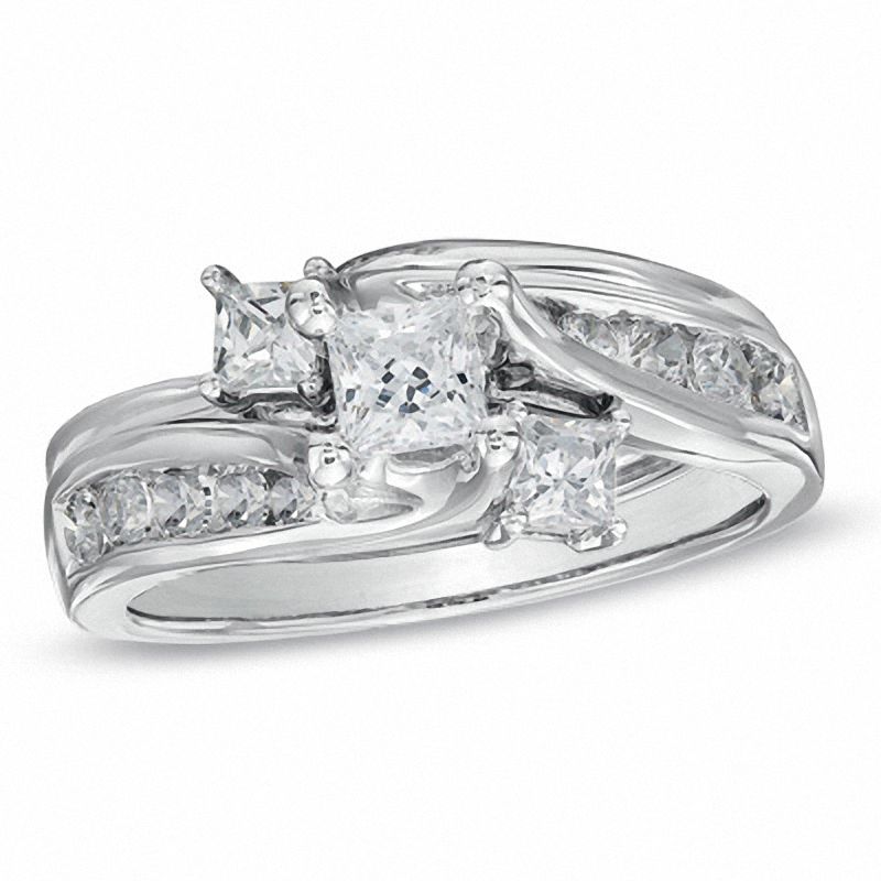 1.00 CT. T.W. Princess-Cut Diamond Three Stone Bridal Set in 14K White Gold