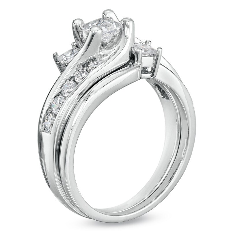 1.00 CT. T.W. Princess-Cut Diamond Three Stone Bridal Set in 14K White Gold