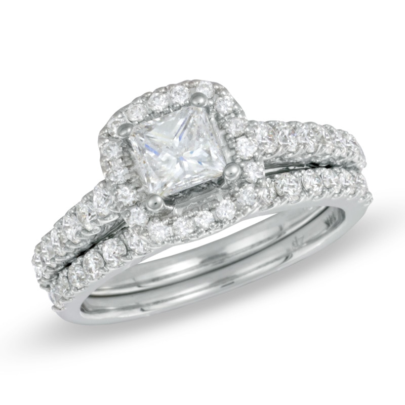 1.70 CT. T.W. Princess-Cut Diamond Frame Bridal Set in 14K White Gold