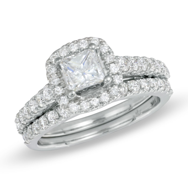 1.70 CT. T.W. Princess-Cut Diamond Frame Bridal Set in 14K White Gold|Peoples Jewellers