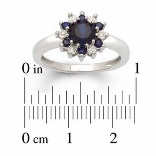 Lab-Created Blue Sapphire and Diamond Accent Flower Pendant, Ring and Earrings Set in Sterling Silver - Size 7