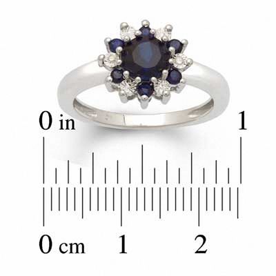 Lab-Created Blue Sapphire and Diamond Accent Flower Pendant, Ring and Earrings Set in Sterling Silver - Size 7