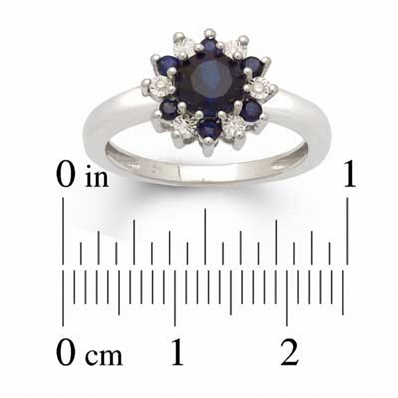Main Image 2 of Lab-Created Blue Sapphire and Diamond Accent Flower Pendant, Ring and Earrings Set in Sterling Silver - Size 7