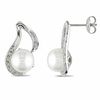 Thumbnail Image 0 of 9.0 - 9.5mm Cultured Freshwater Pearl and 0.06 CT. T.W. Diamond Swirl Drop Earrings in Sterling Silver