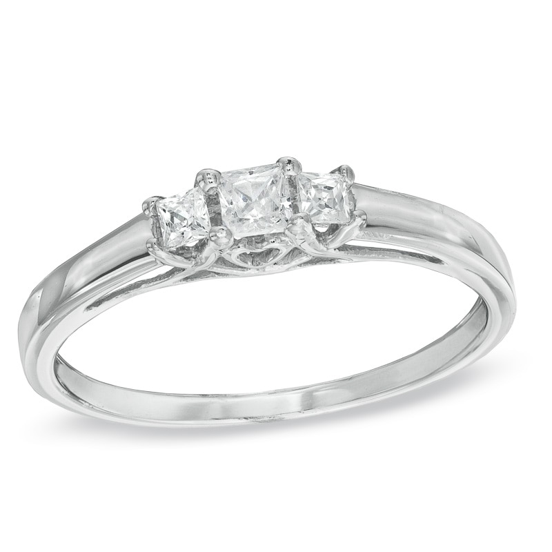 0.25 CT. T.W. Princess-Cut Diamond Three Stone Engagement Ring in 10K White Gold