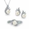 Thumbnail Image 0 of 5.5 - 6.5mm Cultured Freshwater Pearl and Diamond Accent Pendant, Ring and Earrings Set in Sterling Silver - Size 7