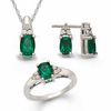 Thumbnail Image 1 of Emerald-Cut Lab-Created Emerald and Diamond Accent Pendant, Ring and Earrings Set in Sterling Silver - Size 7