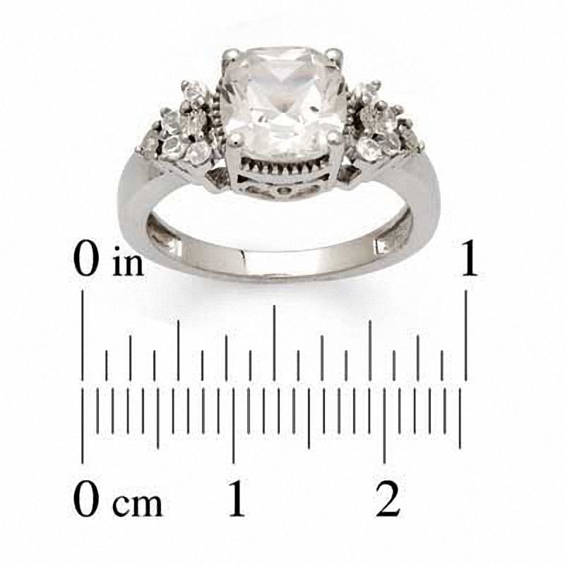 Main Image 2 of Cushion-Cut Lab-Created White Sapphire and Diamond Accent Pendant, Ring and Earrings Set in Sterling Silver - Size 7