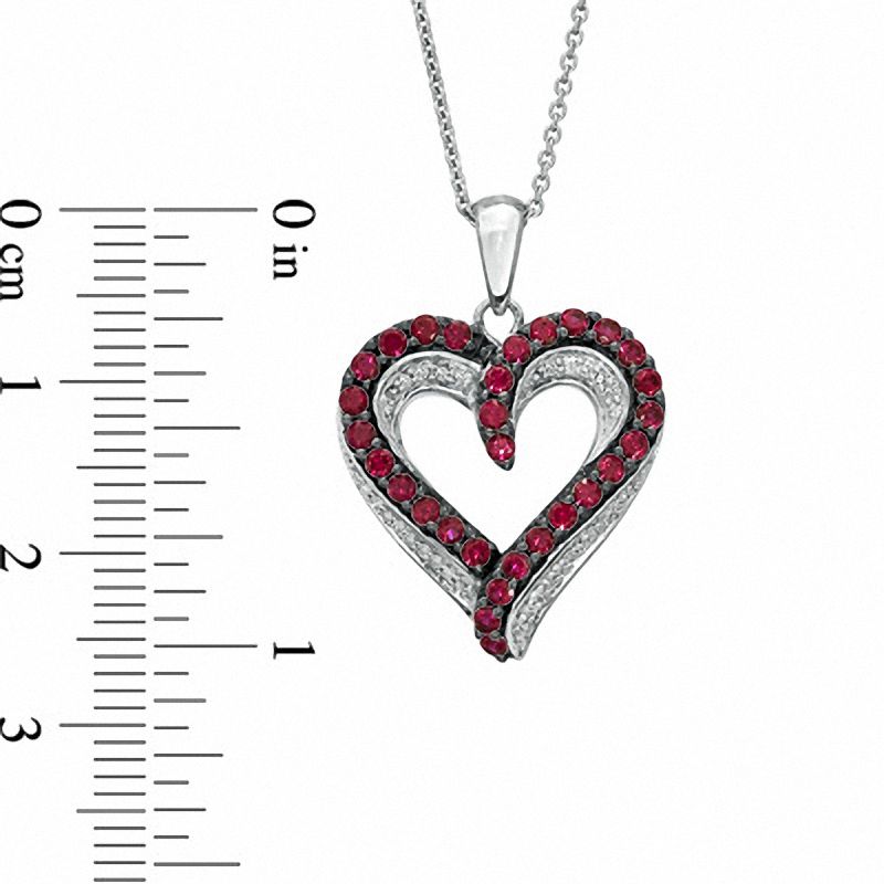 Lab-Created Ruby and Diamond Accent Heart Pendant in Sterling Silver
