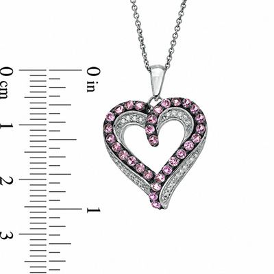 Lab-Created Pink Sapphire and Diamond Accent Heart Pendant in Sterling Silver