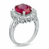 Thumbnail Image 1 of Oval Lab-Created Ruby and White Sapphire Frame Ring in Sterling Silver