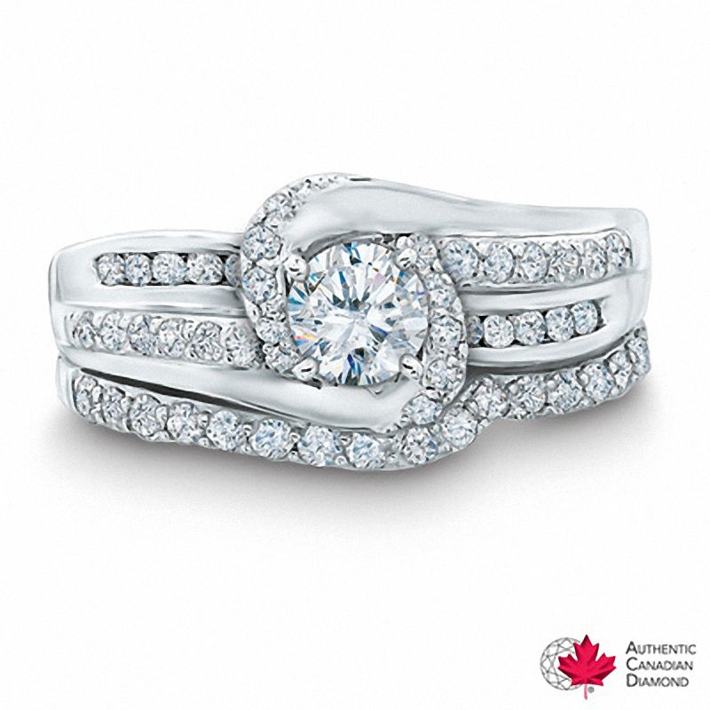 1.00 CT. T.W. Certified Canadian Diamond Bridal Set in 14K White Gold (H-1/I1)