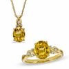 Thumbnail Image 0 of Oval Citrine and Diamond Accent Twist Pendant and Ring Set in Sterling Silver with 14K Gold Plate - Size 7