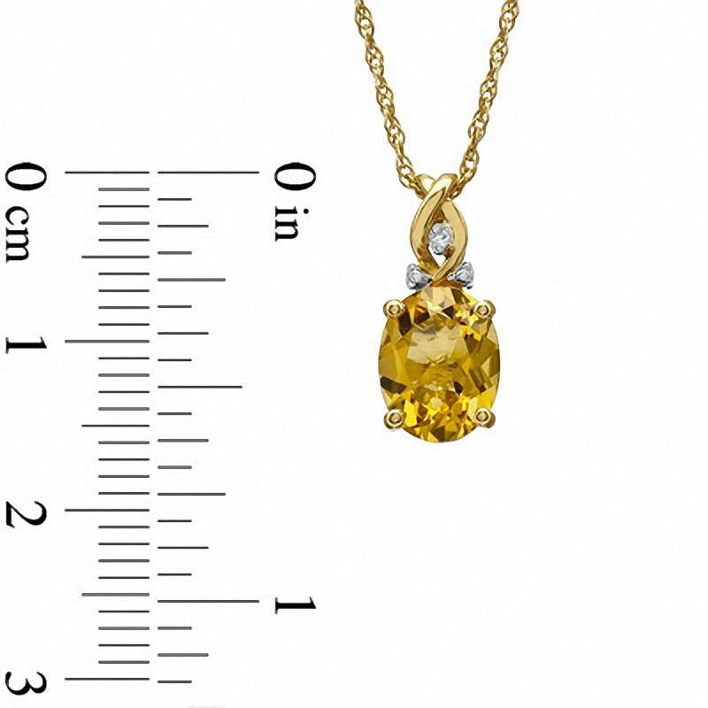 Oval Citrine and Diamond Accent Twist Pendant and Ring Set in Sterling Silver with 14K Gold Plate - Size 7
