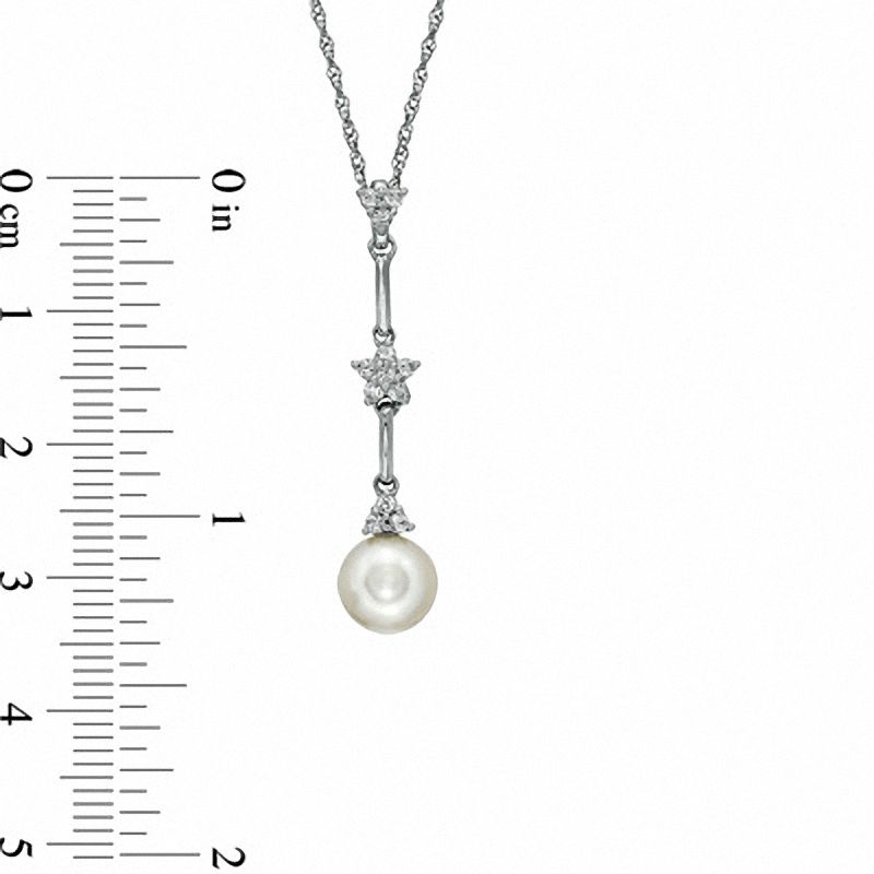 6.5-8.0mm Freshwater Cultured Pearl and Lab-Created White Sapphire Pendant and Earrings Set in Sterling Silver