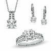 Thumbnail Image 1 of Cushion-Cut White Lab-Created Sapphire Pendant, Ring and Earrings Set in Sterling Silver - Size 7