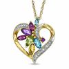 Thumbnail Image 1 of Multi-Gemstone Marquise Flower Heart Pendant in Sterling Silver with 14K Gold Plate