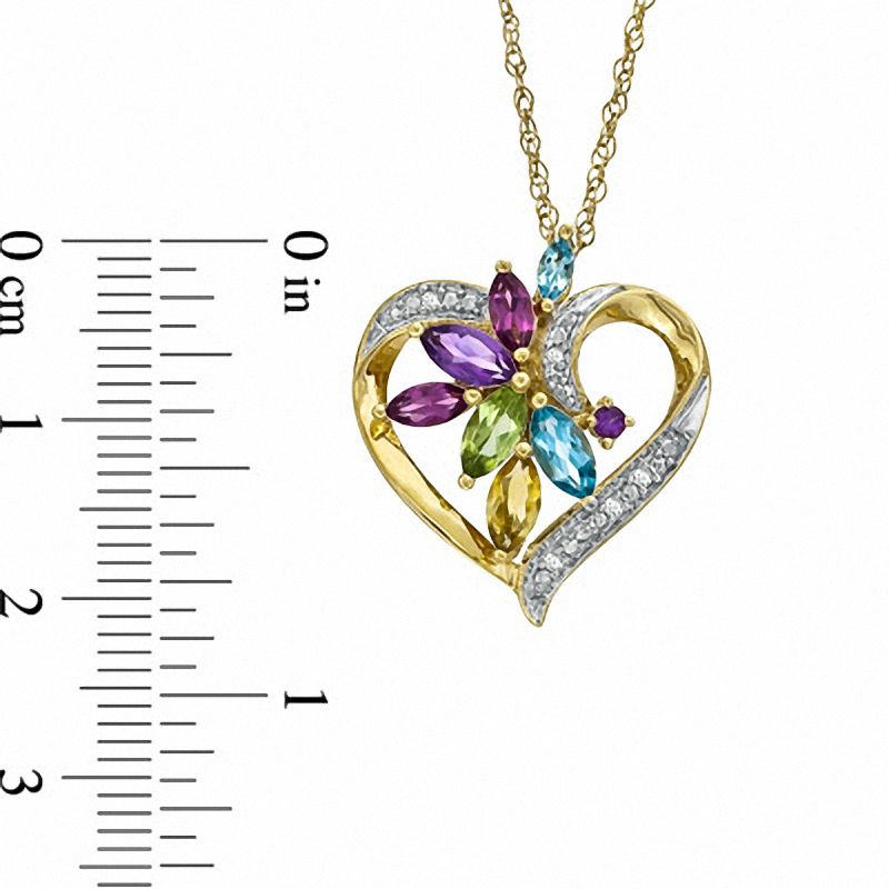 Main Image 2 of Multi-Gemstone Marquise Flower Heart Pendant in Sterling Silver with 14K Gold Plate