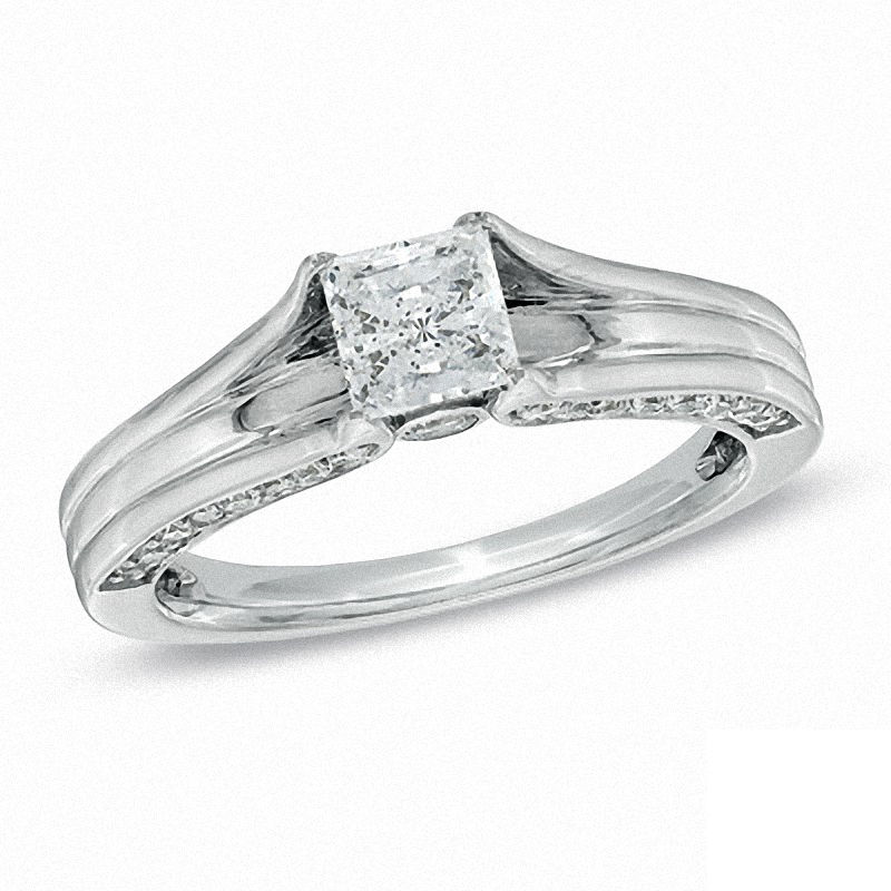 Main Image 1 of 1.00 CT. T.W. Certified Princess-Cut Canadian Diamond Engagement Ring in 14K White Gold (I/I1)