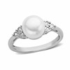 Thumbnail Image 1 of 8.0-8.5mm Button Freshwater Cultured Pearl and Diamond Accent Ring in Sterling Silver