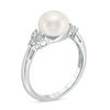 Thumbnail Image 2 of 8.0-8.5mm Button Freshwater Cultured Pearl and Diamond Accent Ring in Sterling Silver