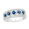 Thumbnail Image 0 of Blue Sapphire and 0.23 CT. T.W. Diamond Band in 10K White Gold