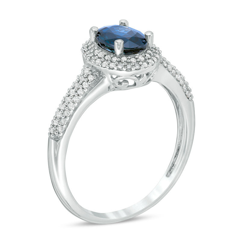 Main Image 2 of Blue Sapphire and 0.28 CT. T.W. Diamond Engagement Ring in 10K White Gold