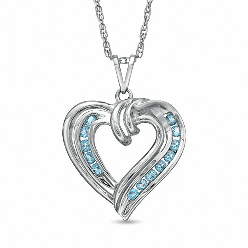 Blue Topaz Channel-Set Heart Pendant in Sterling Silver