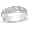 Thumbnail Image 1 of Men's 6.0mm Diagonal Lines Wedding Band in 10K White Gold - Size 10