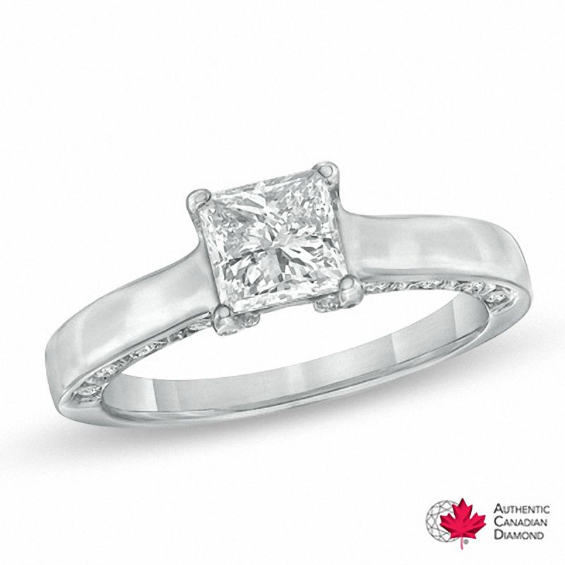 Main Image 1 of 1.20 CT. T.W. Certified Princess-Cut Diamond Engagement Ring in 14K White Gold (J/I2)