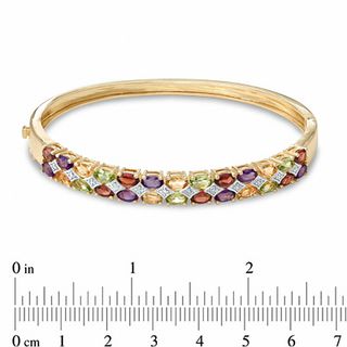 Multi-Gemstone and Diamond Accent Bangle in Sterling Silver with 14K Gold Plate