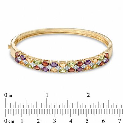 Multi-Gemstone and Diamond Accent Bangle in Sterling Silver with 14K Gold Plate