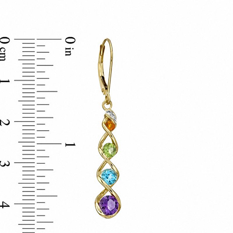 Multi-Gemstone and Diamond Accent Ribbon Drop Earrings in 10K Gold
