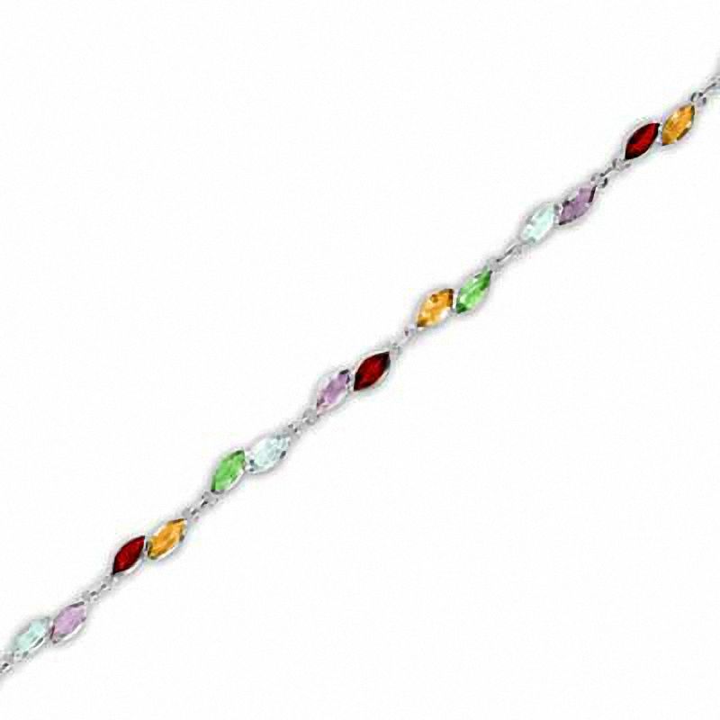 Main Image 1 of Marquise Multi-Gemstone Bracelet in Sterling Silver