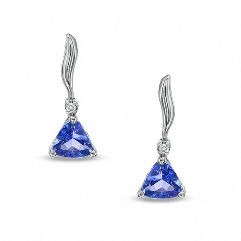 4.5mm Trillion-Cut Tanzanite and Diamond Accent Earrings in 10K White Gold